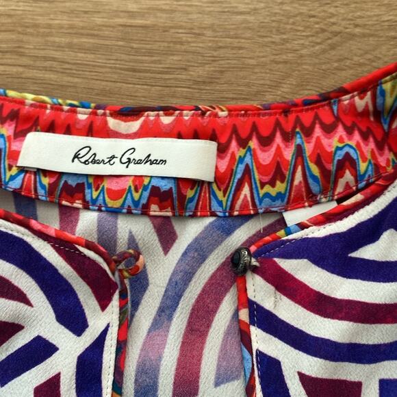 Robert Graham Elizabeth Swirl Silk Print Blouse Sz XS - Picture 5 of 8